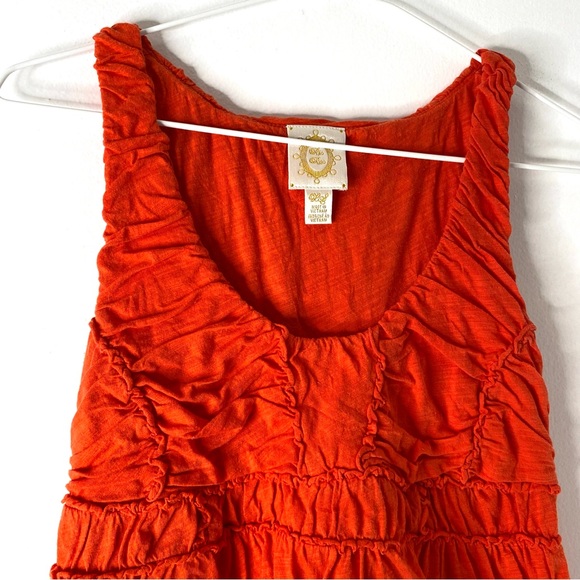 Anthropologie Ric Rac Red Orange Ruffled Cotton Tank Top - Picture 2 of 8